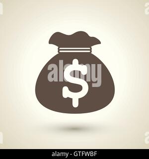 retro style money bag icon isolated on brown background Stock Vector