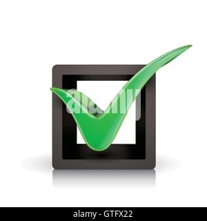 3d green check mark in box isolated white background Stock Vector