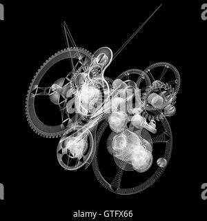 Clock mechanism. Wire-frame render Stock Photo