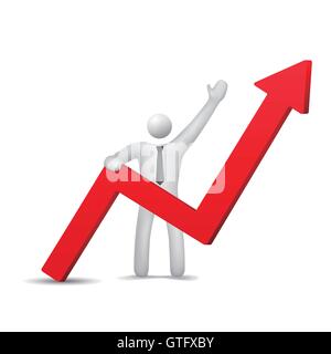 3d businessman with red up arrow isolated on white background Stock Vector