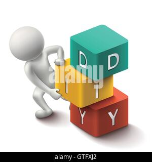 isolated 3d human and word DIY cubes with white background Stock Vector