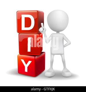 3d illustration of person with word DIY cubes Stock Vector
