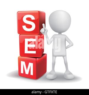 3d illustration of person with word sem cubes on white background Stock Vector