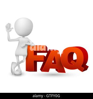 3d person and word FAQ ( Frequently Asked Questions ) isolated white background Stock Vector