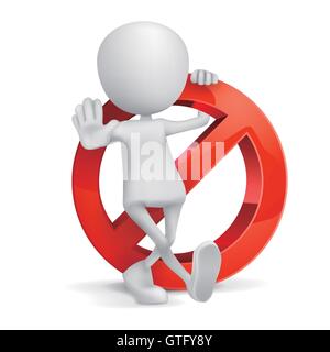3d human with a Prohibition sign on white background Stock Vector