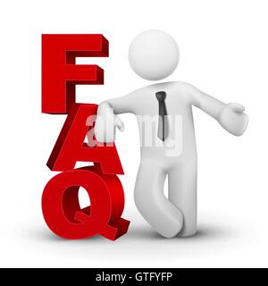 3d business man presenting word FAQ isolated white background Stock Vector