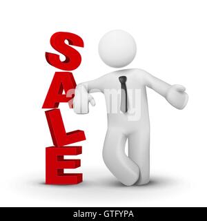 3d business man presenting word sale concept isolated white background Stock Vector