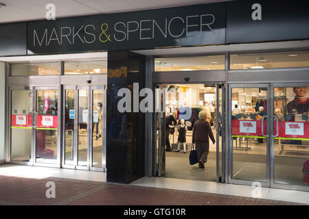 Marks and Spencer (m&s) exterior store sign logo in Cwmbran, South Wales. Stock Photo