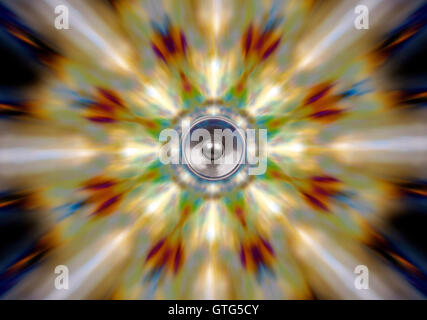 Audio speaker on a red and gold kaleidoscope  background Stock Photo