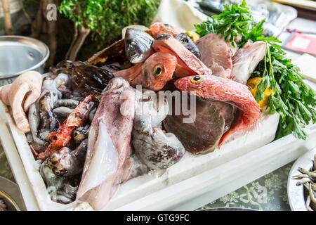 Fresh fish and other seafood. Stock Photo