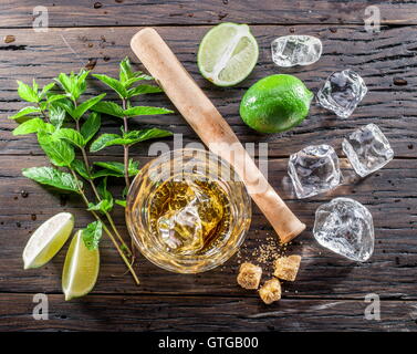 Mojito cocktail ingredients. Top view. Stock Photo