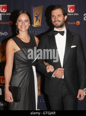 PRINCE CARL PHILIP with wife Sofia at Sweden annual sports gala 2015 Stock Photo