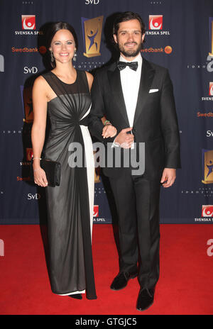 PRINCE CARL PHILIP with wife Sofia at Sweden annual sports gala 2015 Stock Photo