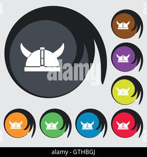 viking helmet icon sign. Symbols on eight colored buttons. Vector Stock Vector