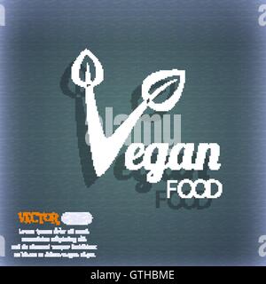 Vegan food graphic design icon. On the blue-green abstract background with shadow and space for your text. Vector Stock Vector