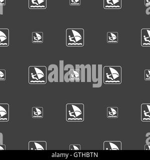 Windsurfing sign. Seamless pattern on a gray background. Vector Stock Vector