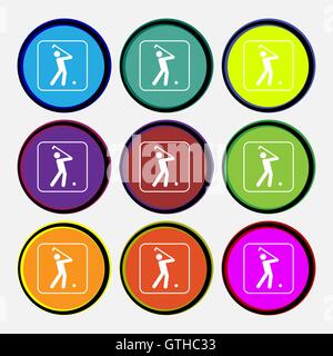 Golf icon sign. Nine multi colored round buttons. Vector Stock Vector