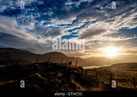 Sunset view from Loughros Point towards Maghera, near Ardara, County Donegal, Ireland Stock Photo