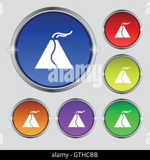 active erupting volcano icon sign. Round symbol on bright colourful buttons. Vector Stock Vector