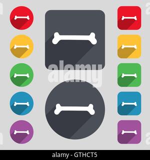 Dog bone icon sign. A set of 12 colored buttons and a long shadow. Flat design. Vector Stock Vector