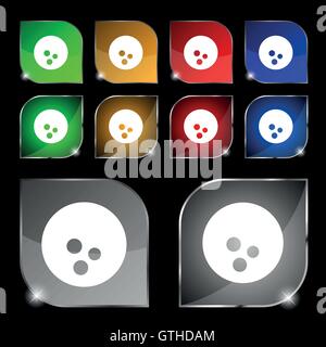 Bowling icon sign. Set of ten colorful buttons with glare. Vector sign. Set of ten colorful buttons with glare. Vector Stock Vector