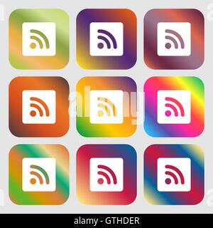 RSS feed icon. Nine buttons with bright gradients for beautiful design. Vector Stock Vector