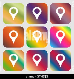 Map pointer, GPS location icon. Nine buttons with bright gradients for beautiful design. Vector Stock Vector