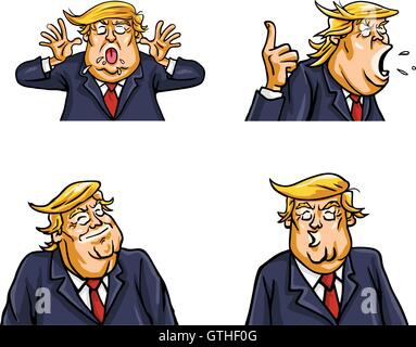 Donald Trump Face Expressions Set Pack Vector Illustration Stock Vector