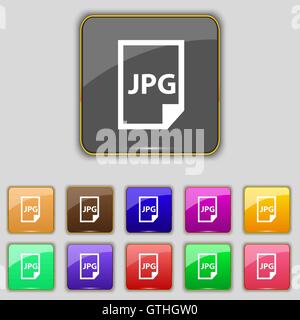 Jpg file icon sign. Set with eleven colored buttons for your site. Vector Stock Vector