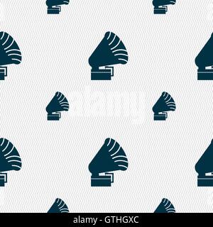 Gramophone icon. sign. Seamless pattern with geometric texture. Vector Stock Vector
