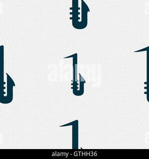 Saxophone icon sign. Seamless pattern with geometric texture. Vector Stock Vector