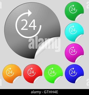 TIME 24 Icon sign. Set of eight multi colored round buttons, stickers. Vector Stock Vector