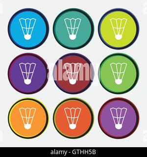 Shuttlecock icon sign. Nine multi colored round buttons. Vector Stock Vector