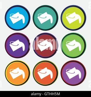 Paint bucket icon sign. Nine multi colored round buttons. Vector Stock Vector