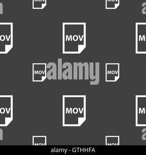 mov file format icon sign. Seamless pattern on a gray background. Vector Stock Vector