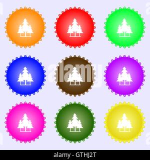 christmas tree icon sign. Big set of colorful, diverse, high-quality buttons. Vector Stock Vector