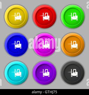 Forklift icon sign. symbol on nine round colourful buttons. Vector Stock Vector