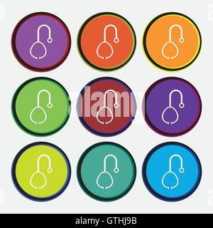 Stethoscope Icon sign. Nine multi colored round buttons. Vector Stock Vector