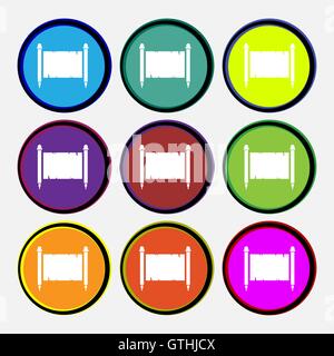 Ancient parchment sheet of paper sign. Nine multi colored round buttons. Vector Stock Vector