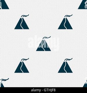 active erupting volcano icon sign. Seamless pattern with geometric texture. Vector Stock Vector