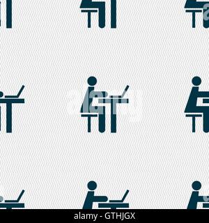 Businessman working on computer icon sign. Seamless pattern with geometric texture. Vector Stock Vector