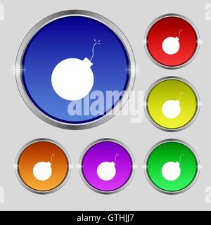 bomb icon sign. Round symbol on bright colourful buttons. Vector Stock Vector