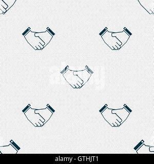 Handshake icon sign. Seamless pattern with geometric texture. Vector Stock Vector