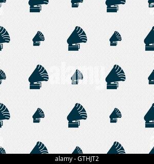 Gramophone icon. sign. Seamless pattern with geometric texture. Vector Stock Vector