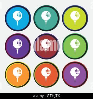 Golf icon sign. Nine multi colored round buttons. Vector Stock Vector