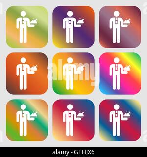 Waiter icon . Nine buttons with bright gradients for beautiful design. Vector Stock Vector