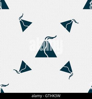 active erupting volcano icon sign. Seamless pattern with geometric texture. Vector Stock Vector
