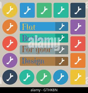 escalator down Icon sign. Set of twenty colored flat, round, square and rectangular buttons. Vector Stock Vector