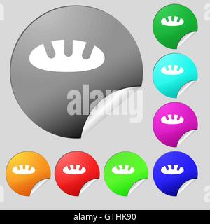 Bread icon sign. Set of eight multi colored round buttons, stickers. Vector Stock Vector