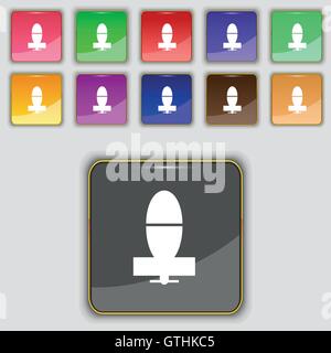 mortar mine icon sign. Set with eleven colored buttons for your site. Vector Stock Vector